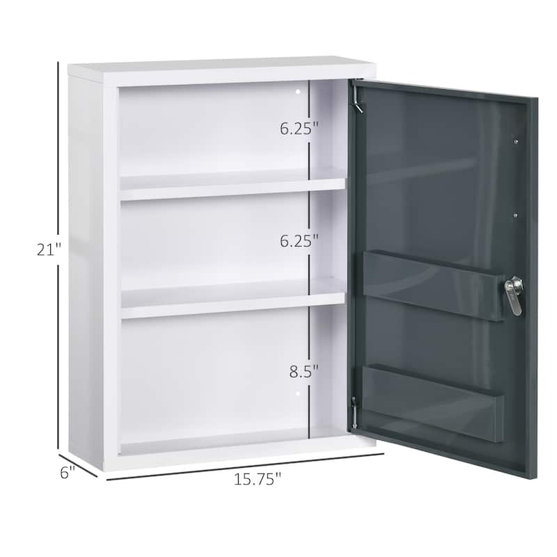 kleankin Wall Medicine Cabinet with Lock, Hanging Medical Cabinet, First Aid Wall Cabinet for Bathroom Kitchen, White and Grey