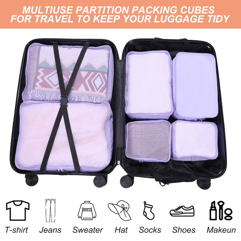 6Set Packing Cube Travel Storage Bags Waterproof Luggage Organizer Bag