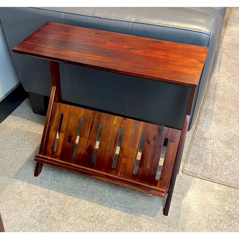 Acacia Wood K End Table with Display Rack - Mahogany