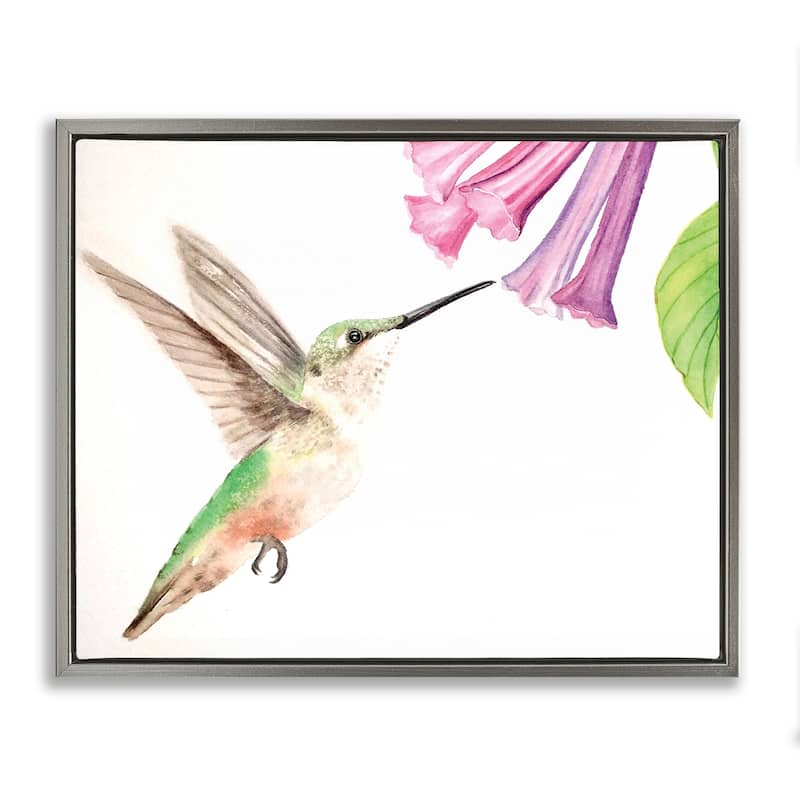 Stupell Hummingbird & Bluebell Flower Framed Floater Canvas Wall Art Design By Stephanie Fielden - 21 x 17 - Grey