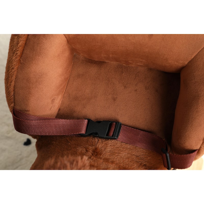 Kids Ride-On Rocking Horse Toy with Lullaby Song, Rocking Toy with Hand Puppets & Safety Belt