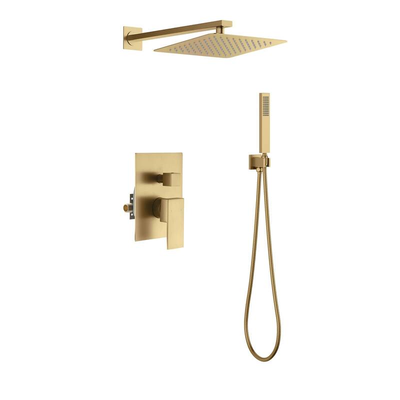 Cube Pressure Balanced 2-Function Shower System with Rough-In Valve - Brushed Brass