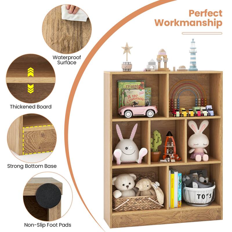 Costway 7-Cube Bookcase for Kids 41" Wooden Toy Storage Organizer - See Details
