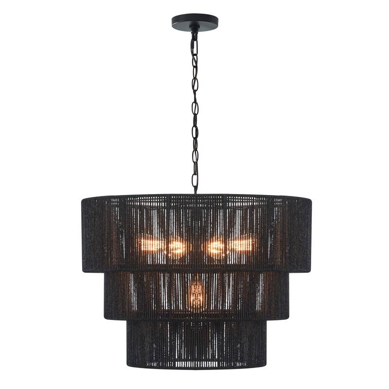 KAWOTI 5-Light 4-Tiered Pendant Light with Rattan Shade