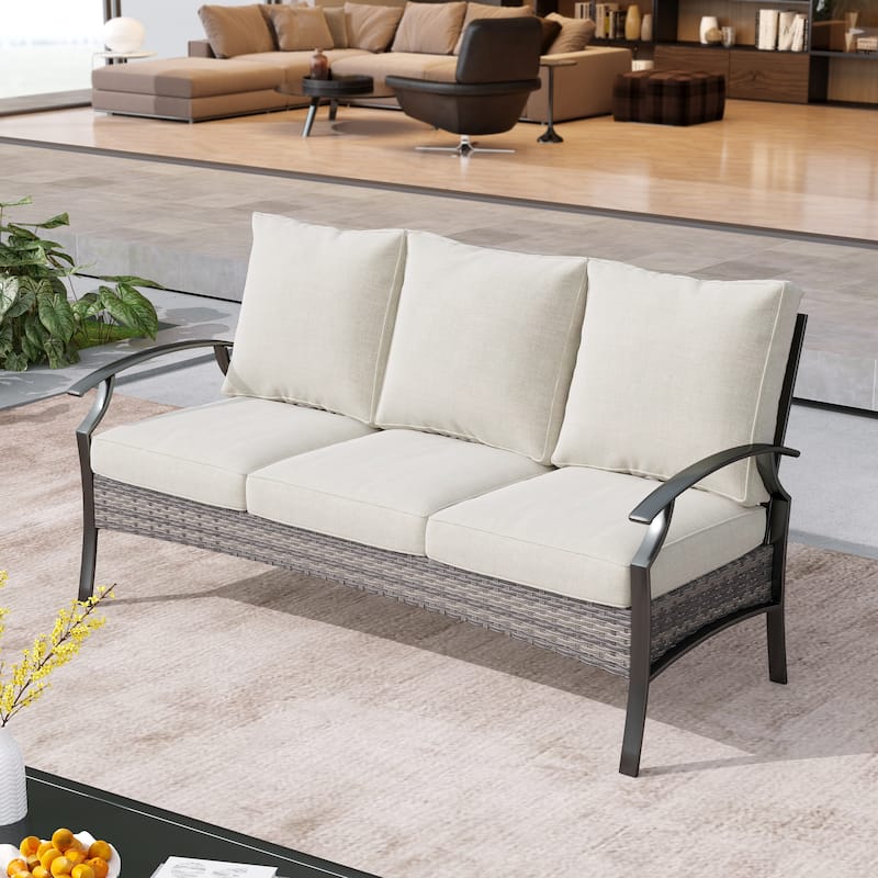 Uixe Outdoor Patio 3 Seater All-Weather Wicker Sofa Couch Deep Seat