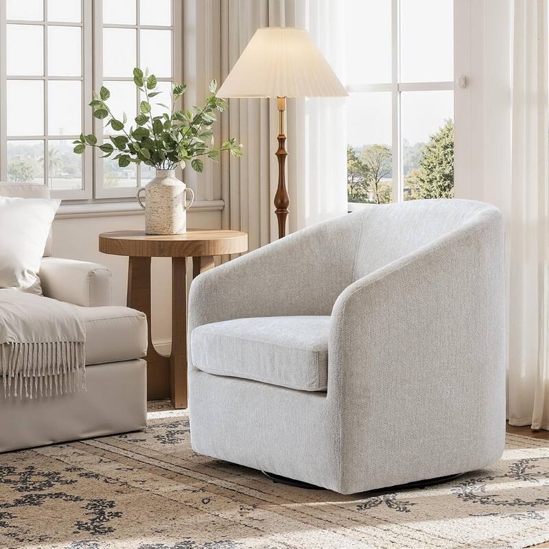 360° Swivel Accent Chairs, Round Chenille Barrel Chairs with Removable Seat Cushion, Modern Single Sofa Seating