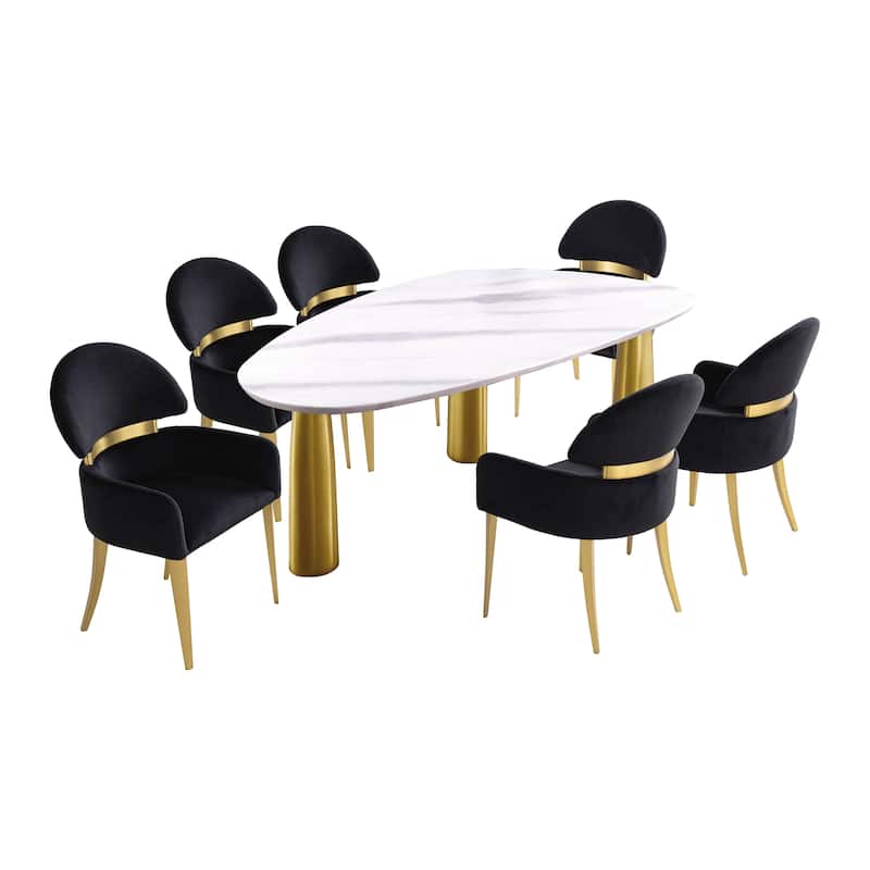 Furniture of America Luvien Modern 7-Piece White Sintered Stone Top Oval Dining Table Set