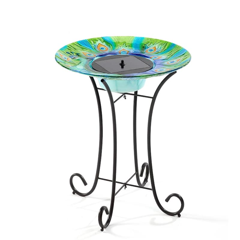 Argus Peacock Glass Solar Birdbath