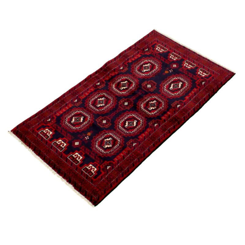 Hand-knotted Rizbaft Navy, Red Wool Rug - 3'4 x 6'1/3'4" x 6'1"