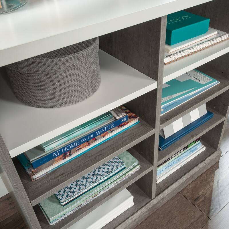 Wood Open Storage Cabinet with Adjustable Shelves, Brown - 32.05" W x 17.68" D x 30.00" H