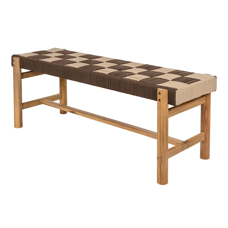 48" 2-Seat Outdoor Acacia Bench, Backless w/ Woven Rope Seat, 700-lb Support