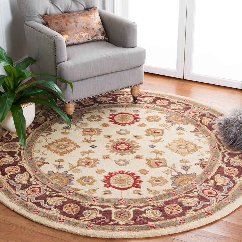 SAFAVIEH Handmade Anatolia Shahida Traditional Oriental Hand-spun Wool Rug - 4' Round - Ivory/Brown
