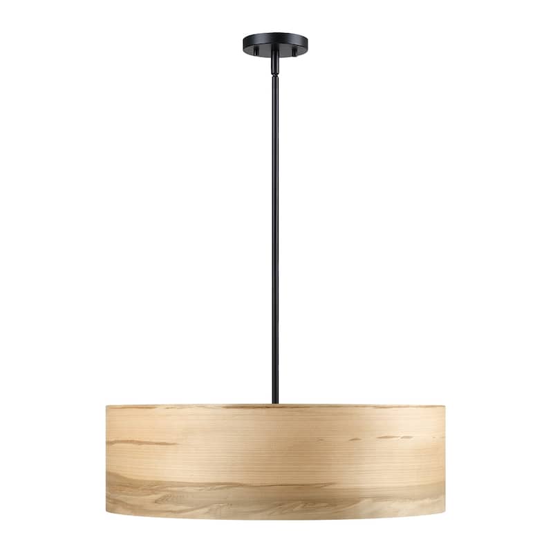 Breaux 5-Light Wood Veneer Drum Chandelier with Black Canopy - 24" Width