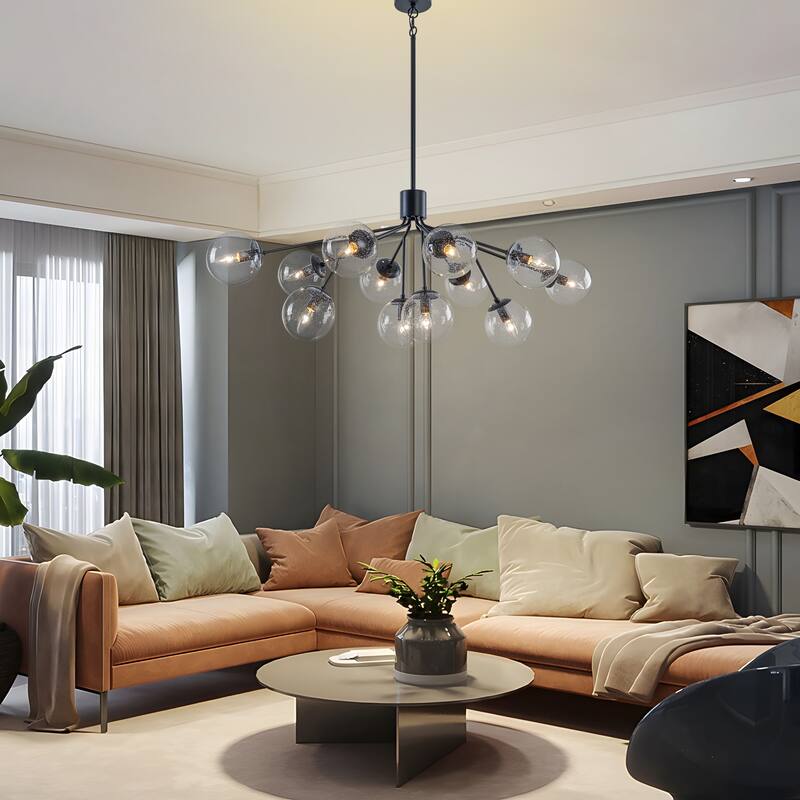 Starsky 12-Light Clear Bubble Glass Chandelier for Dining Room, Entryway, Living Room, Kitchen Island