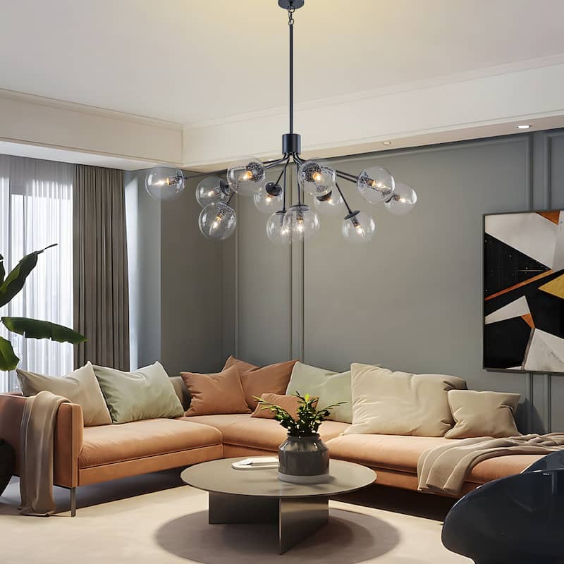 Starsky 12-Light Clear Bubble Glass Chandelier for Dining Room, Entryway, Living Room, Kitchen Island