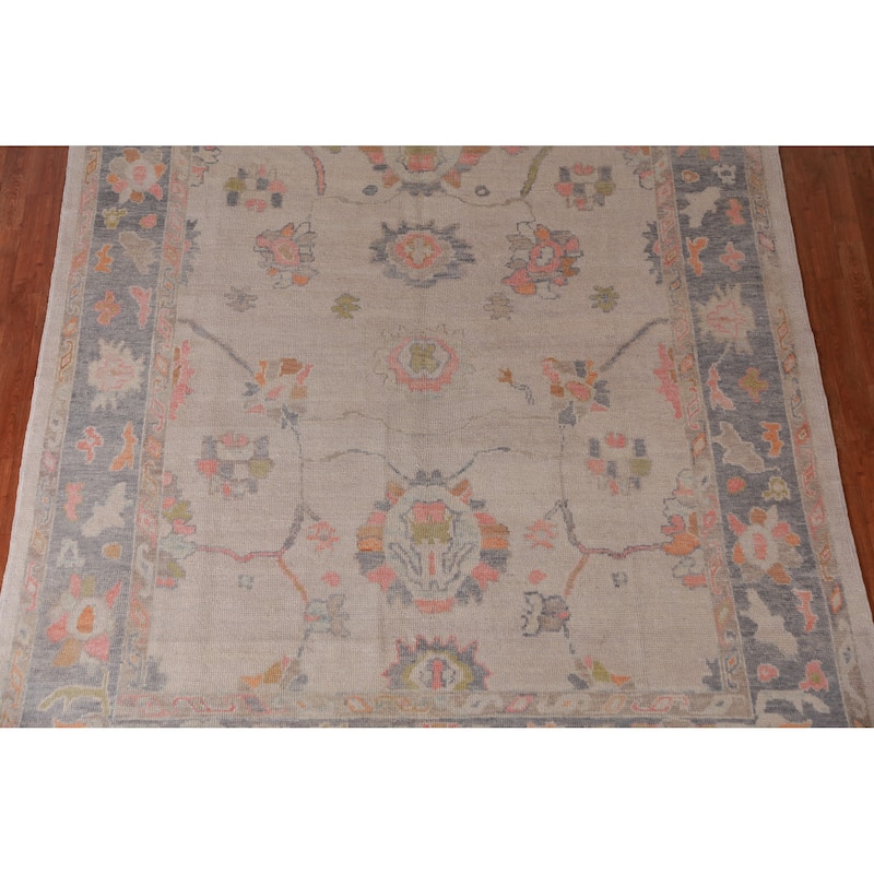 Hand Knotted Oriental 100% Wool Carpet Transitional All-Over Beige & Ivories Oushak Area Rug - 10' 1'' X 7' 10''