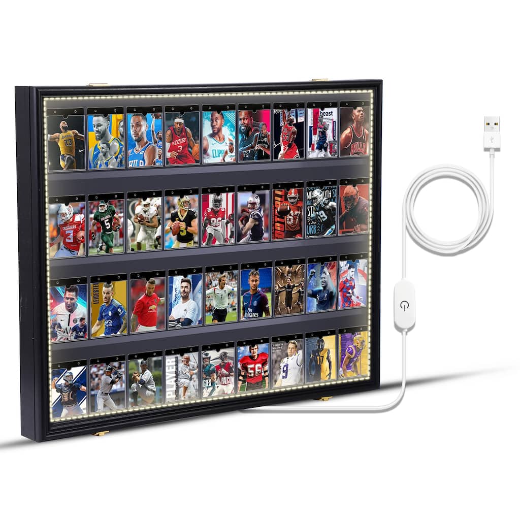 Lockable LED Sports Card Display Case, UV-Protected Acrylic for Baseball and Trading Cards