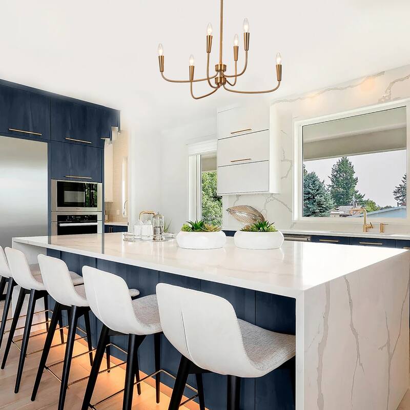 Modern Gold 8-Light Chandelier French Country Wheel Pendant for Dining Room