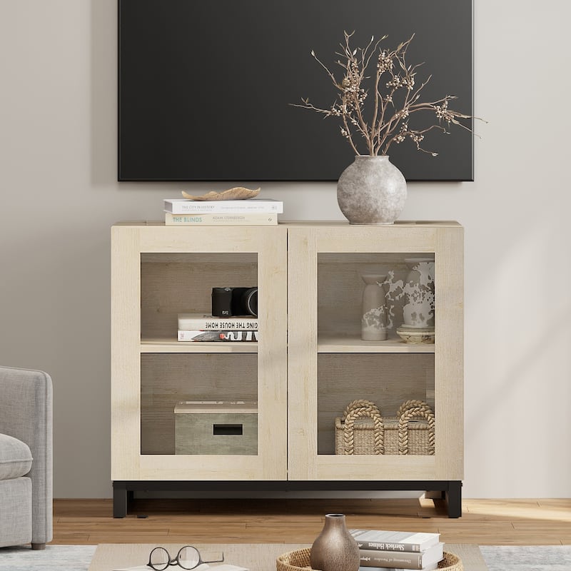 WAMPAT Modern TV Stand with Glass Doors for 110 inch TVs, Entertainment Center Console with Adjustable Shelves and Metal Base