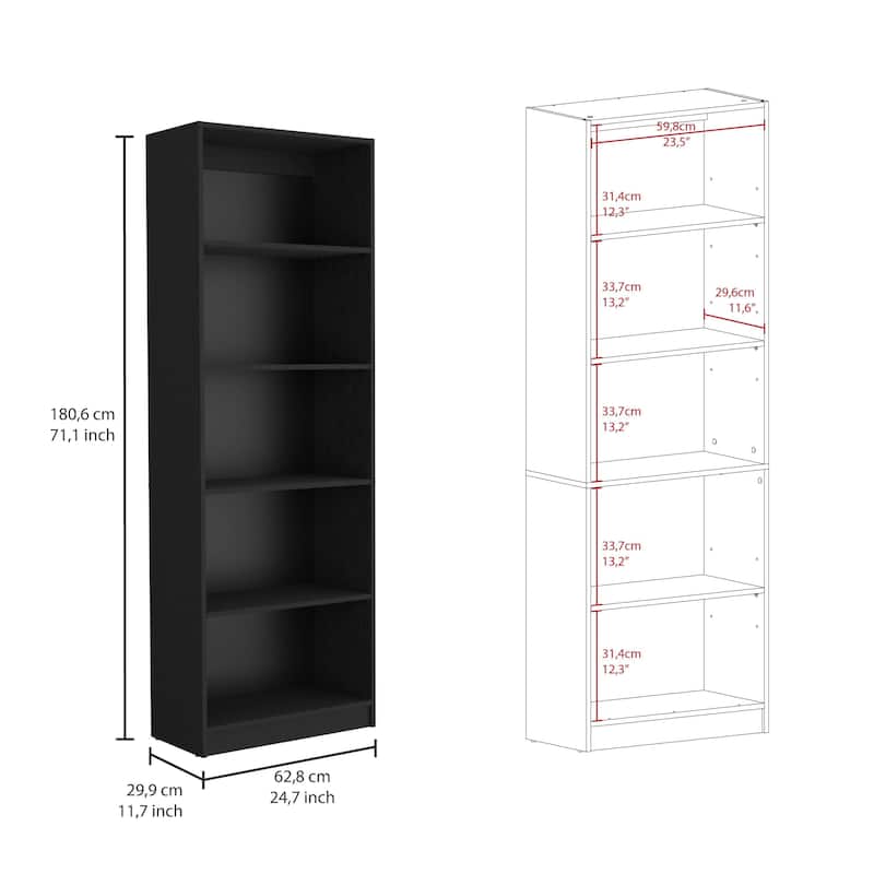 FM FURNITURE Holdbrook 3 Piece Living Room Set with 2 Sutton 4 Shelves Bookcase + Sutton Slim Bookcase, Black