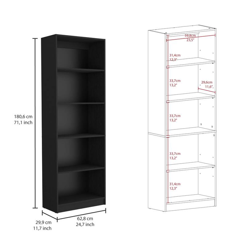 FM FURNITURE Sunnyside 2 Piece Living Room Set with Sutton 4 Shelves Bookcase + Sutton Slim Bookcase, Black