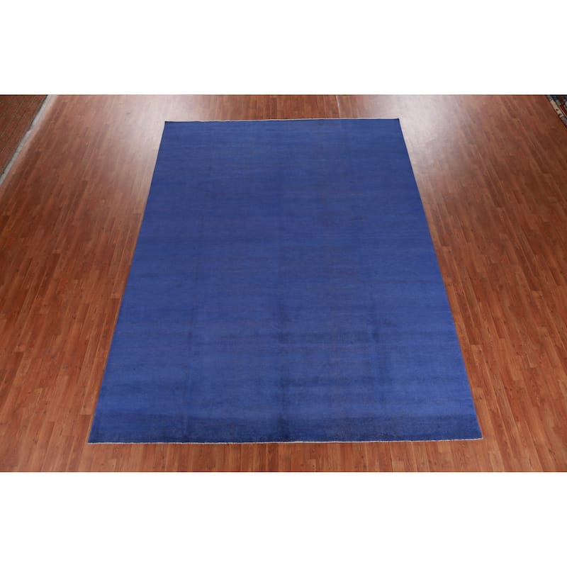 Hand Knotted Oriental 100% Wool Carpet Modern Solid Navy Blue & Blues Gabbeh Area Rug - 12' 0'' X 9' 0''