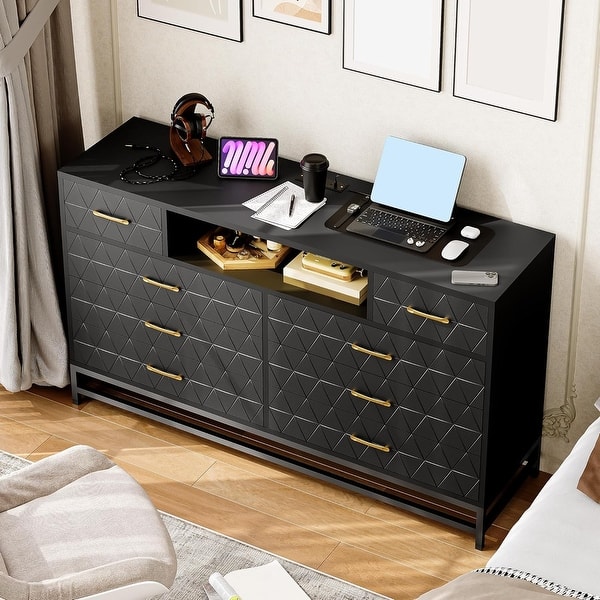 led dresser Garvee Modern 12 Drawer with Lighting for Bedroom or Living Room, 59" Wide, Black exploring various modes like music sync and timer settings to create a unique atmosphere in any room 55" 8 Drawer Wood Dresser,