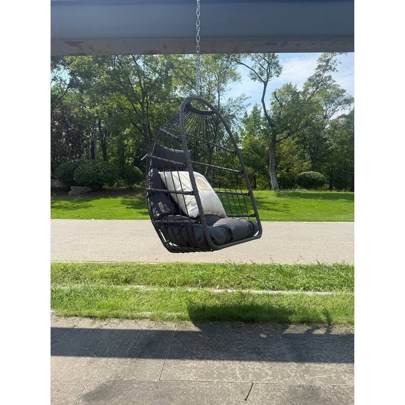 Hanging Chair PE Hanging Chair with Stainless Steel Suspension kit, Outdoor Garden Rattan Egg Swing Chair with Cushion