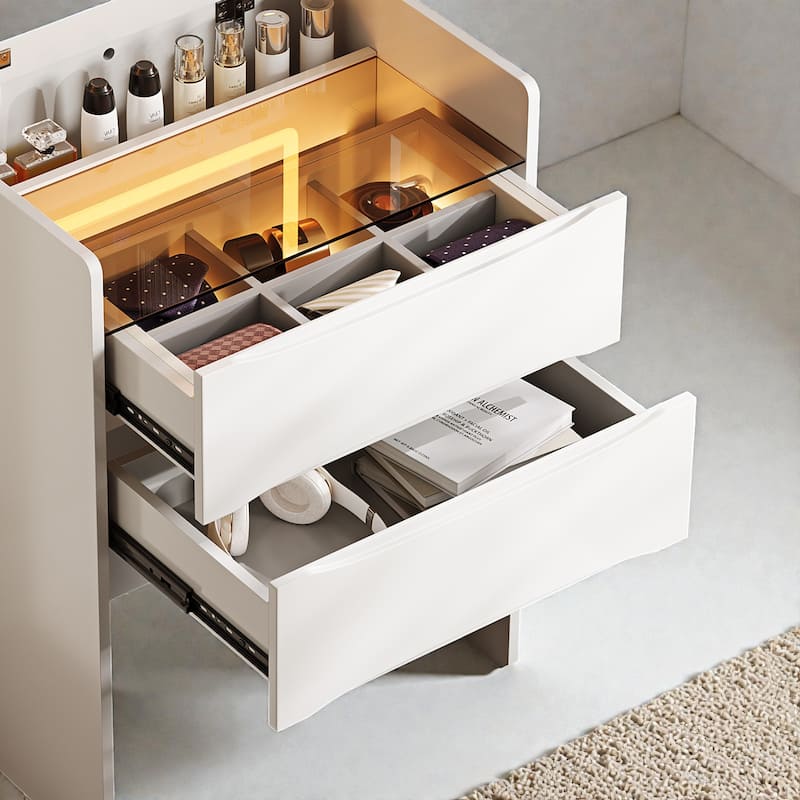 3-in-1 Vanity Table with LED Mirror, Flip-Top Makeup Desk, Storage Stool & Drawers, Adjustable Lighting Organizer