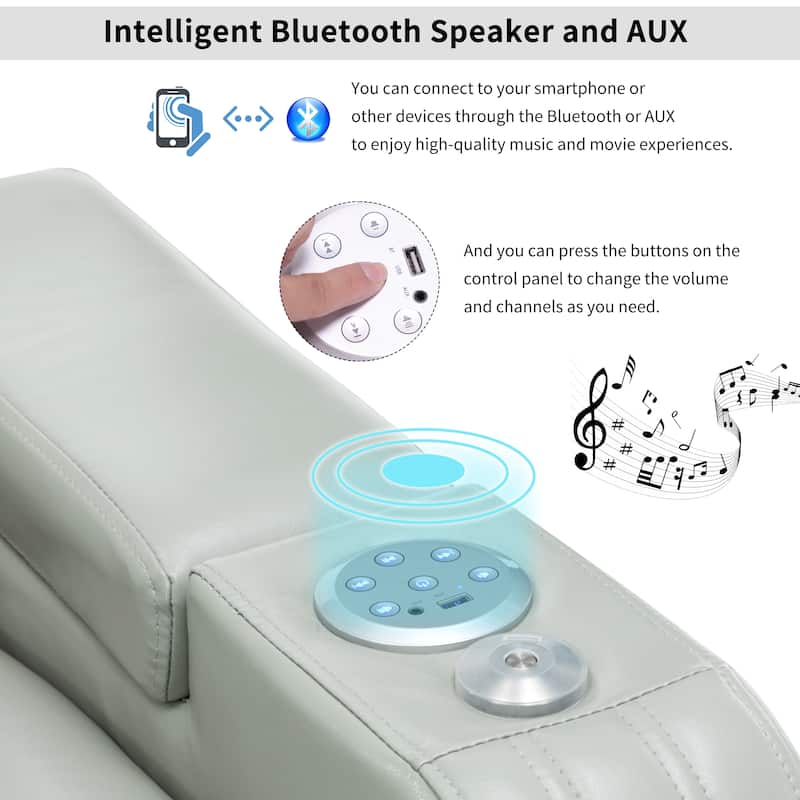 PU Leather Massage Chair with Cup Holder, Bluetooth Speaker and USB Ports Home Theater Recliner with Tray Table
