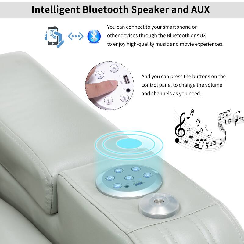Power Recliner Individual Seat Home Theater Recliner with Cooling Cup Holder, Bluetooth Speaker, LED Lights, USB Ports