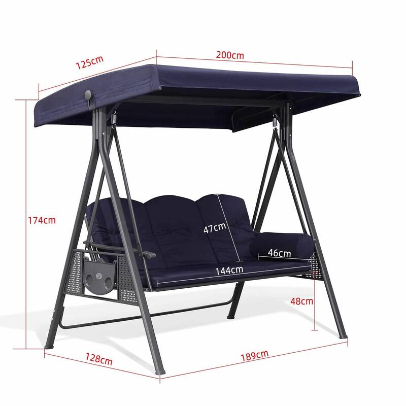 PURPLE LEAF Outdoor Navy Blue Patio Porch Swing with Stand, Chair with Adjustable Tilt Canopy