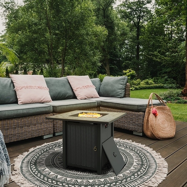 Outdoor Propane Gas Fire Pit Table with Lid - Overstock ...
