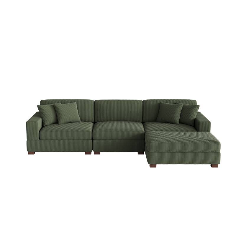 Ella 82" W/ 118" W Corduroy Modular Sectional Sofa with Ottoman