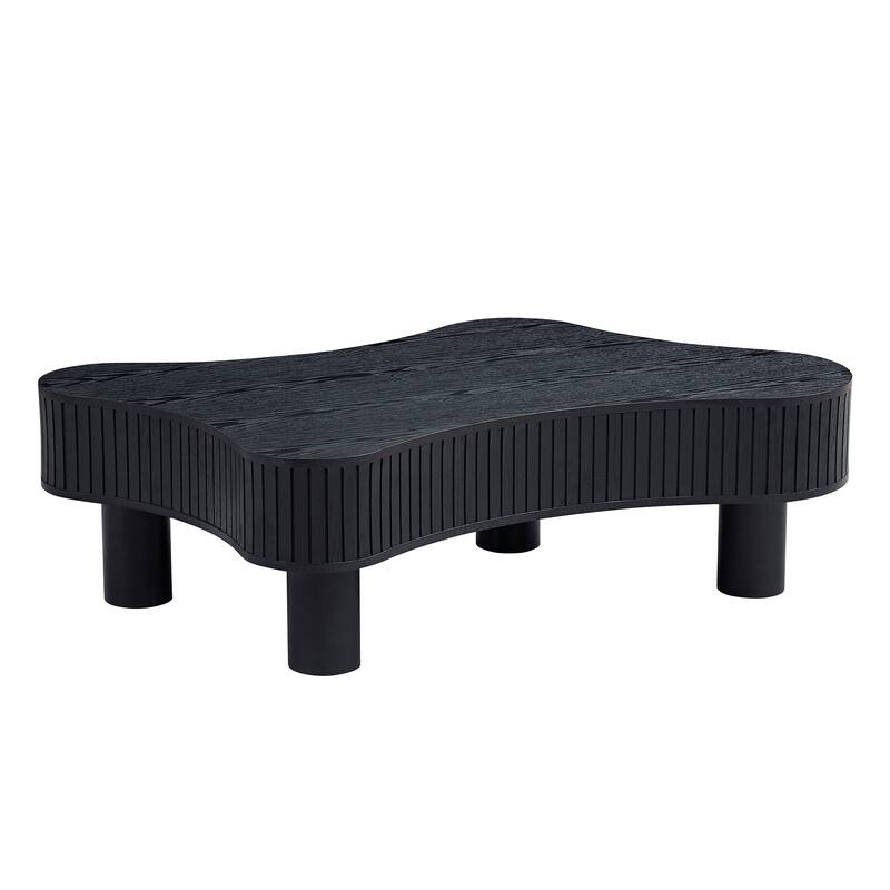 42.52 Inch Modern Wooden Handcraft Drum Coffee Table Irregular Shaped Coffee Table,Small Coffee Table with Sturdy Pedestal - Black