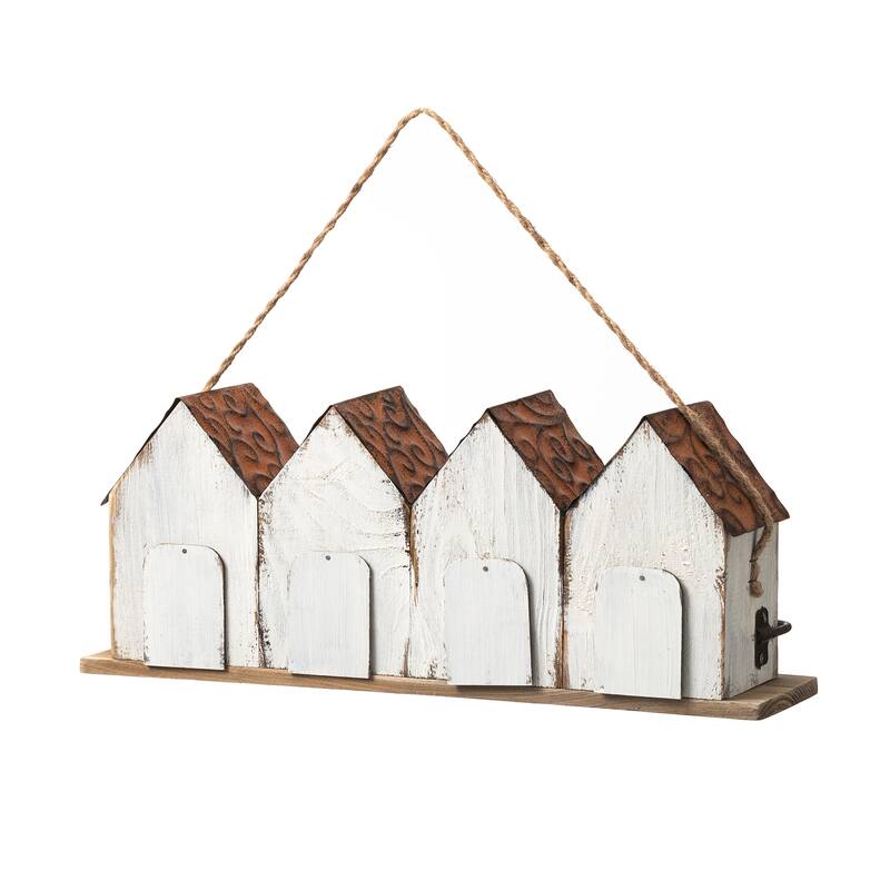 Glitzhome 17''L Large Retro Distressed Solid Wood Birdhouse with 4 holes - 17"L