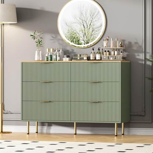 6-Drawer Modern Fluted Wood Dresser with Gold Handle, Large Storage  Organizer for Bedroom, Living Room, Hallway, Green - Bed Bath & Beyond -  43986212