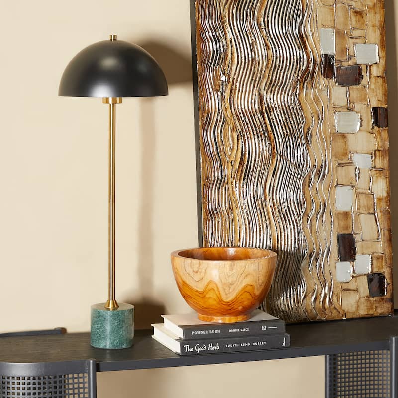 Metal Umbrella Style Table Lamp with Marble Base - 10"W x 10"L x 28"H - Black - Green Base