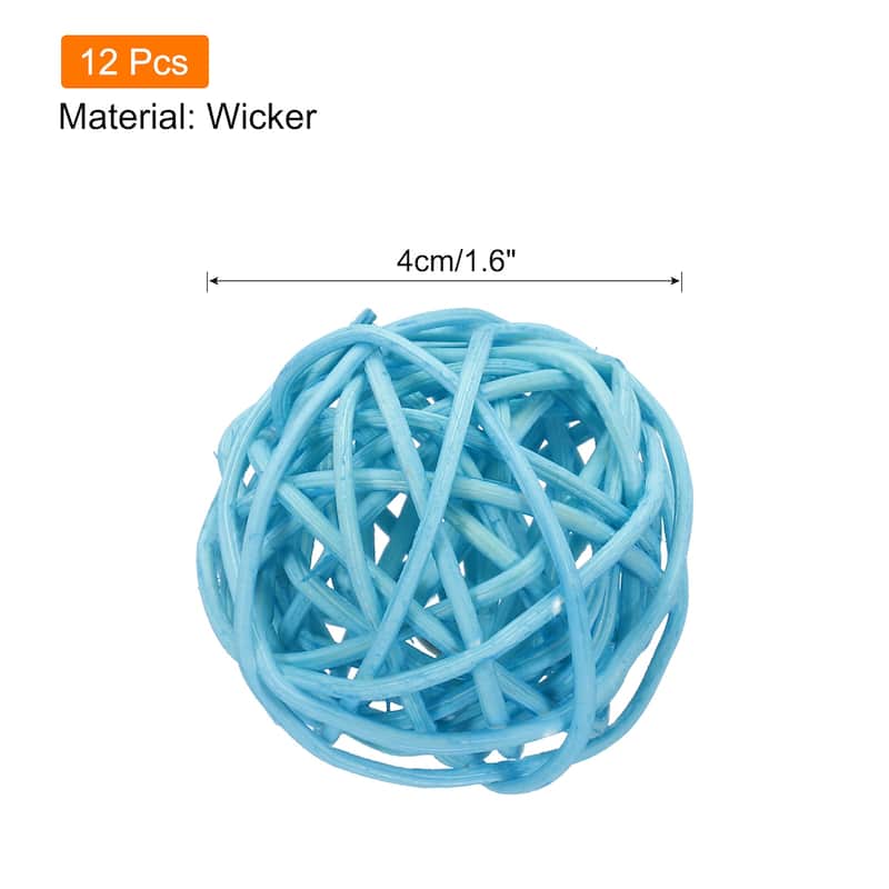 12 Pcs Wicker Rattan Balls 1.6 Inch Rattan Decorative Balls - Light Blue