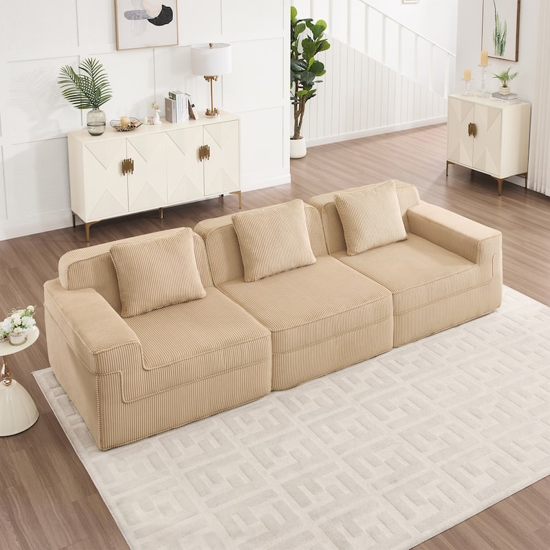 GDFStudio - Modular 3-Seater 117.3" Corduroy Boneless Cloud Sofa - Camel