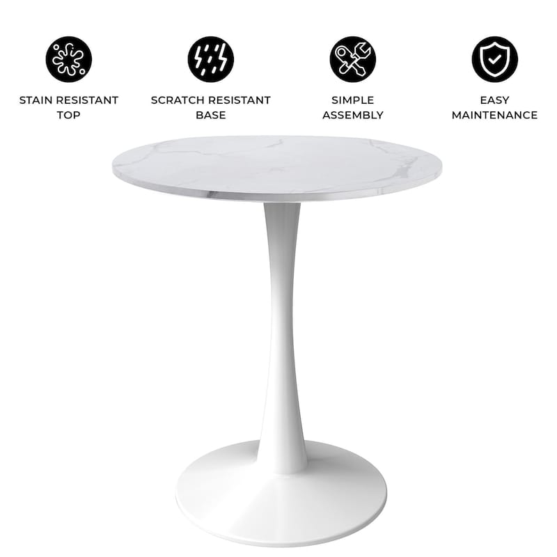 Bristol 24" Round Dining Table, Modern Pedestal Base Kitchen Table - Sintered Stone/MDF Top for Kitchen & Small Spaces