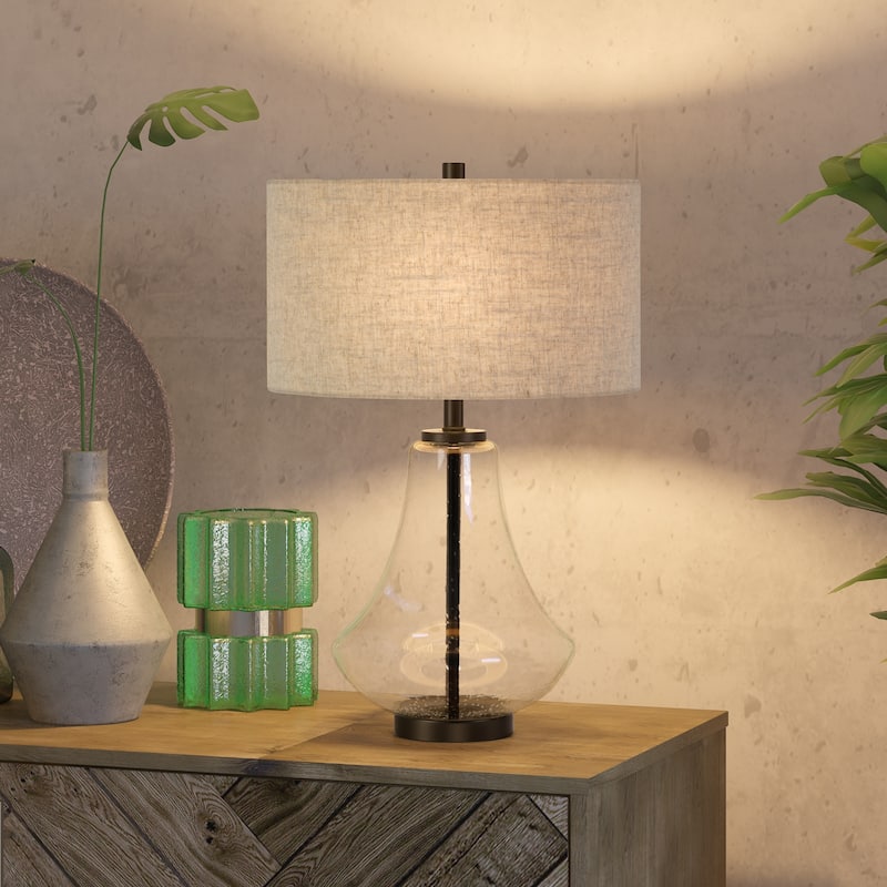 Leta Table Lamp in Seeded Glass with Flax Shade - Glass