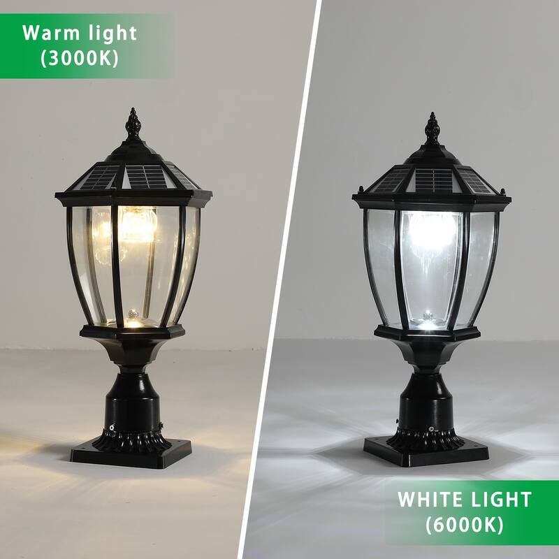 1-Light Black Aluminium Solar Outdoor Post Light Set Column Headlights