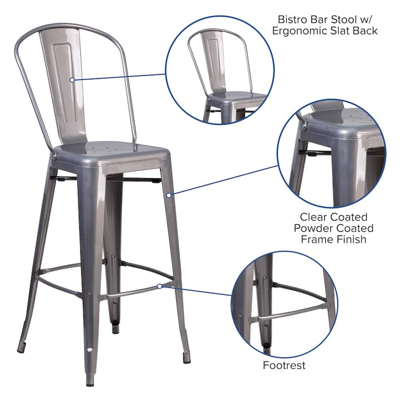 30" High Clear Coated Indoor Barstool with Back - 17.75"W x 22.5"D x 46.5"H