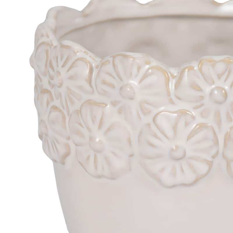 Sagebrook Home 6" Ceramic Iridescent Floral Crown Planter, Ivory