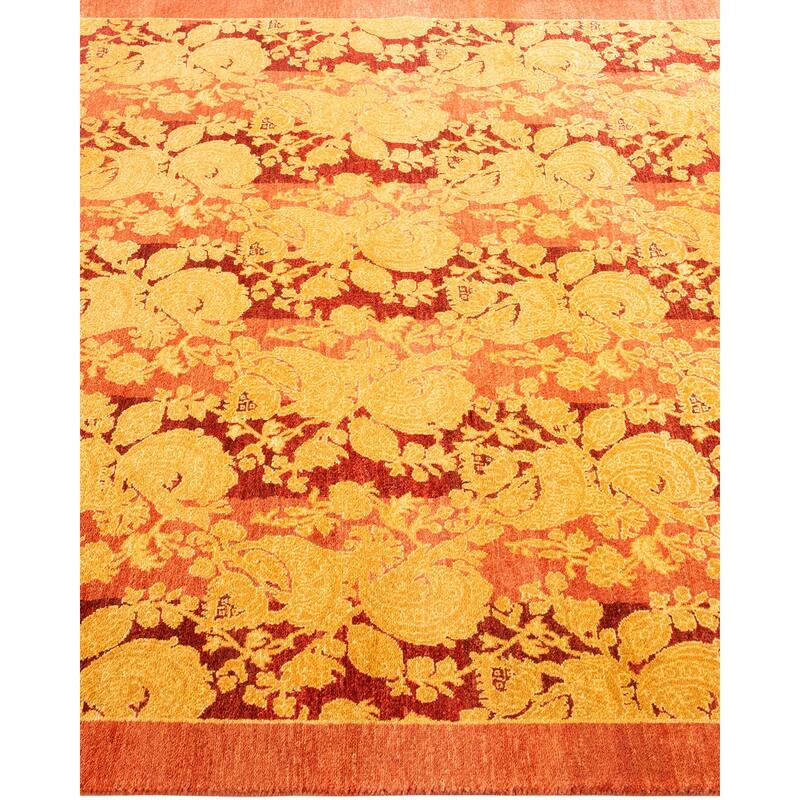 Overton Hand Knotted Wool Traditional Abstract Pink Area Rug - 4' x 6'