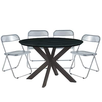 5-Piece Dining Set with Folding Chairs and Round Dining Table Lawrence Collection by LeisureMod