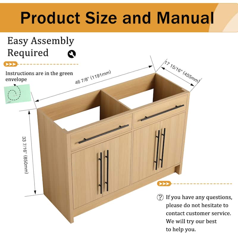 Malwee 48"/60" Bathroom Vanity Without Sink, FreeStanding Vanity Cabinet with 4 Soft Close Doors and 2 Adjustable Shelves