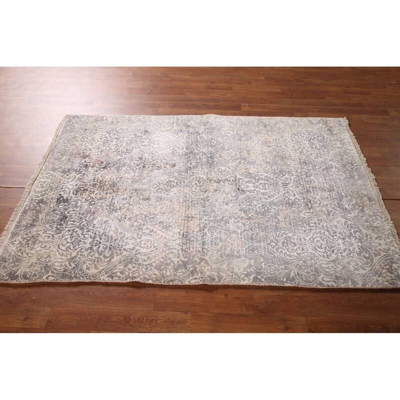 Striped Abstract Accent Rug Hand-Knotted Oriental Wool Carpet - 3'10"x 5'10"