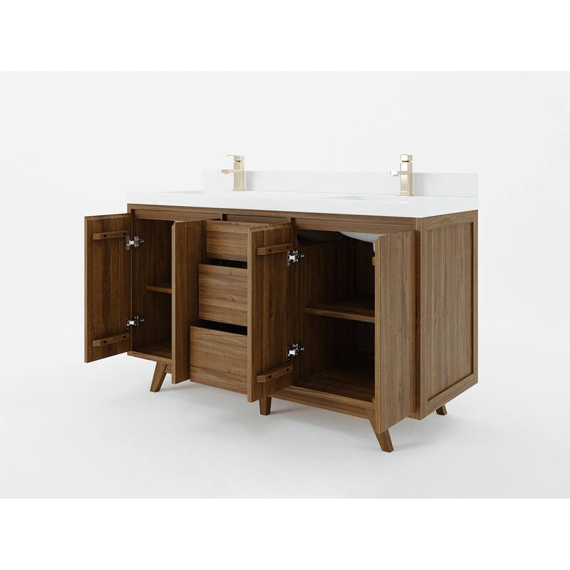 Willow Collections 60 in. W x 22 in. D Madison Teak Double Sink Bathroom Vanity with Countertop